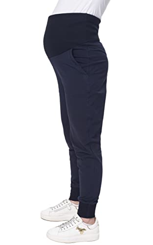 Torelle Maternity Wear Jogginghose Damen Baumwolle Umstandshose Baumwollhose Sporthose, Modell: DELFI, dunkelblau, S von Torelle Maternity Wear