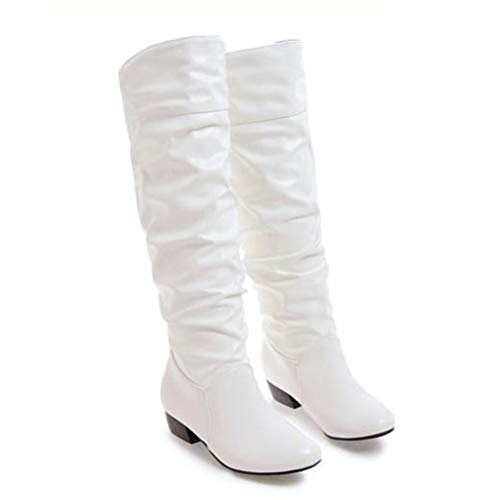 Toride Damen Falten Welle Stiefel Kniehohe Herbst Winter Kurze Plüsch Runde Kappe Party Anti-Rutsch-Quadrat Ferse Mittlere Waden Stiefel von Toride