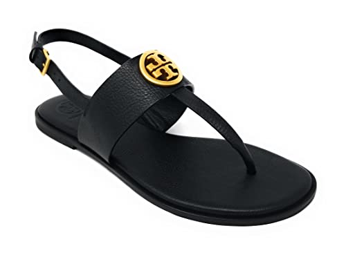 Tory Burch Damen Benton 2 Flats Zehentrenner, Perfektes Schwarz – gewalztes Messing, 39 EU von Tory Burch