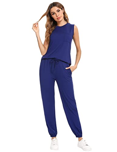 Totatuit Damen Tracksuit Rundhalsausschnitt Einfarbig Zweiteiler Hausanzug Loungewear Outfit Jogger Trainingsanzug Set Königsblau XXL von Totatuit