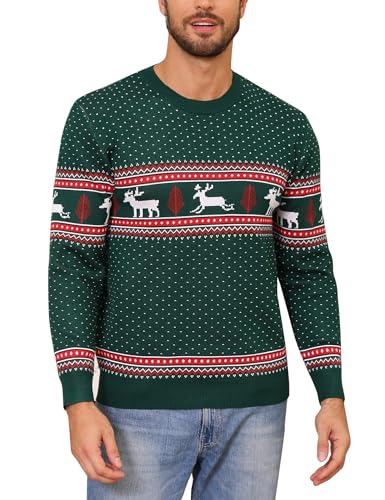 Totatuit Herren Weihnachtspullover Ugly Langarm Strickpulli mit Rentiermuster Rundhals Pullover Weihnachtsbaum Winterpulli Christmas Sweater Grün-Herren M von Totatuit