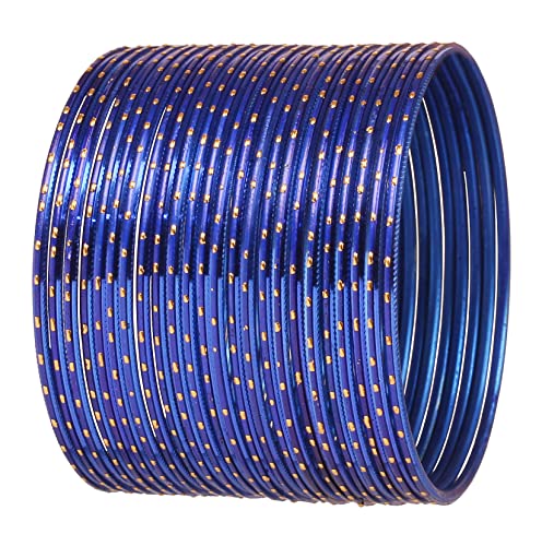 Touchstein Bunte Armreif-Kollektion Indische Legierung Metall Multi Zweck ziemlich reich ansehen Texturiert Royal Blue Farbe des Lebens Designer Schmuck Armreif Armbänder Set von 24 für Frauen. von Touchstone