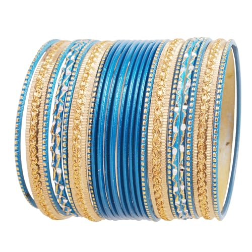 Touchstone "Bunte 2 Dutzend Armreif Sammlung Indische Bollywood Legierung Metall strukturierte Türkis Designer Schmuck Armreif Armbänder Satz von 24 in antiken Goldton für Frauen von Touchstone