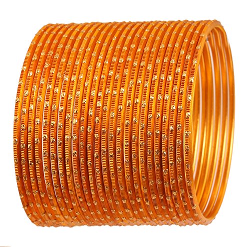 Touchstone „Colorful 2 Dozen Armreif-Kollektion“ indisches Bollywood-Legierungsmetall, strukturiert, orange Farbe, Designer-Schmuck-Armband-Armband-Set mit 24 Stück in antikem Goldton für Frauen von Touchstone
