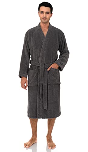 TowelSelections Herren-Bademantel, 100 % Baumwolle, weicher Frottee, Kimono, luxuriös, Grau, Small-Medium von TowelSelections