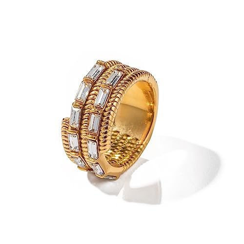 Townshine Stilvoller Ring aus 18 Karat vergoldetem Edelstahl, asymmetrischer Zirkonia, Premium-Schmuck für Damen, 8, Metall, Zirkonia von Townshine