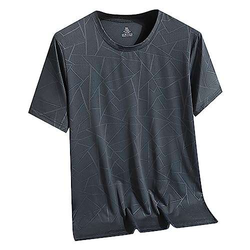 Atmungsaktives, Schnell Trocknendes Kurzarm-T-Shirt Für Herren, Sport-Funktionsshirt Ohne Kragen, Laufshirt Oberteil Einfarbig (Laufshirt T Shirt A1-Grey,4XL) von ToySdeal