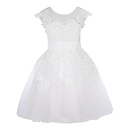 Toysmith Kleinkind Kinder Mädchen Spitze Blume Tüll Brautkleid Kleid Frühling Sommer Casual Kurzarm Junior Brautjungfernkleid Ballkleid Cocktailkleid Partykleid Freizeitkleider Kleider (White, 4) von Toysmith