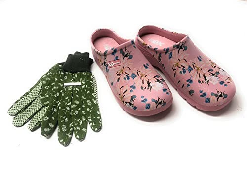 Trachten-Dirndl-More Damen Clogs & Pantoletten mit Gartenhandschuhen Verschiedene Designs Blumen Gemüse Gelb Rot Punkte Uni Blau und Rosa Multi Fuchsia Multi Navy (Multi Color, Numeric_38) von Trachten-Dirndl-More