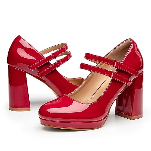 Trary Mary Janes Plateau-Schuhe für Damen, dicke Absätze, Mary Janes, Kleiderschuhe für Damen, geschlossene runde Zehenpartie, Pumps mit Schnallenriemen für Büro, Party, Freizeit, Hochzeit, Trary Mary Janes Plateau-Schuhe für Damen, dicke Absätze, Mary Janes, Kleiderschuhe für Damen, geschlossene runde Zehenpartie, Pumps mit Schnallenriemen für Büro, Party, Freizeit, Hochzeit, von Trary