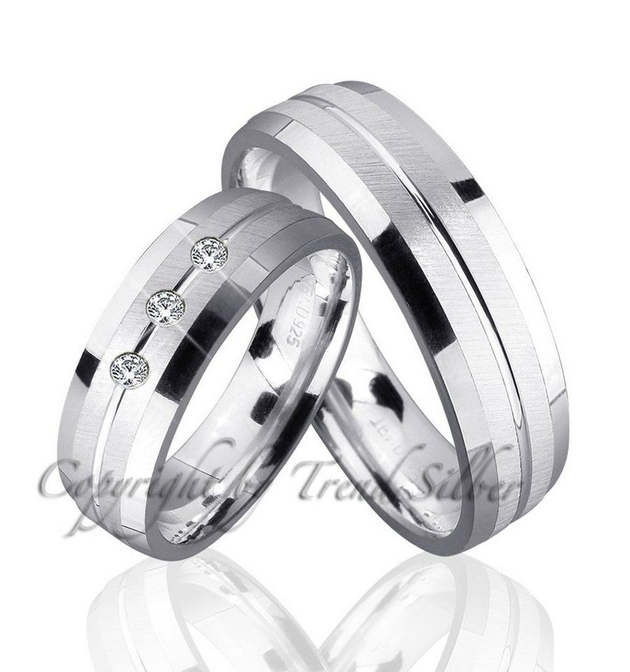 Trauringe123 Trauring Hochzeitsringe Verlobungsringe Trauringe Eheringe Partnerringe aus 925er Silber mit Stein, J53 von Trauringe123