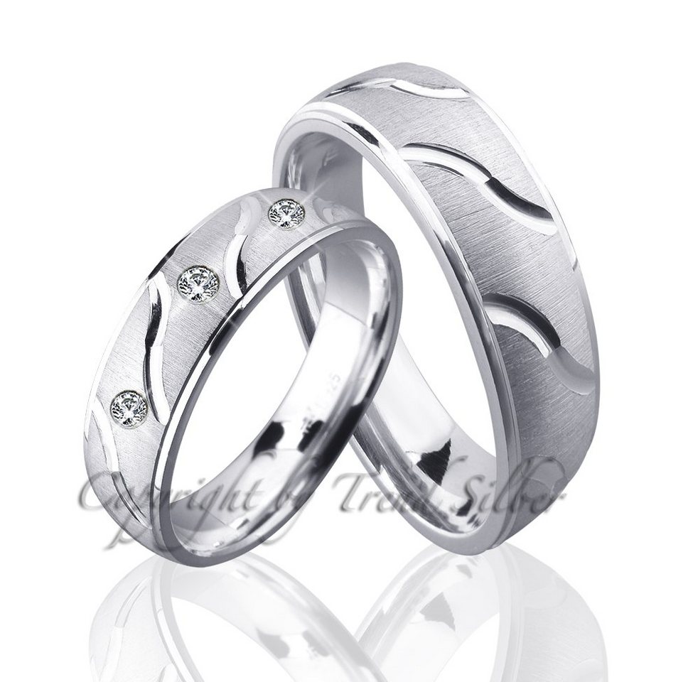 Trauringe123 Trauring Hochzeitsringe Verlobungsringe Trauringe Eheringe Partnerringe aus 925er Silber mit Stein, J57 von Trauringe123