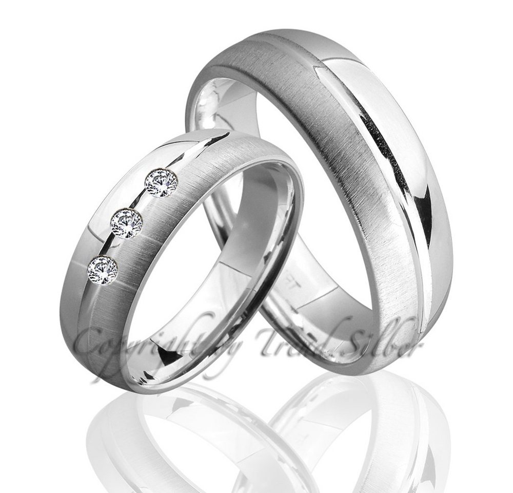 Trauringe123 Trauring Hochzeitsringe Verlobungsringe Trauringe Eheringe Partnerringe aus 925er Silber mit Stein, J84 von Trauringe123