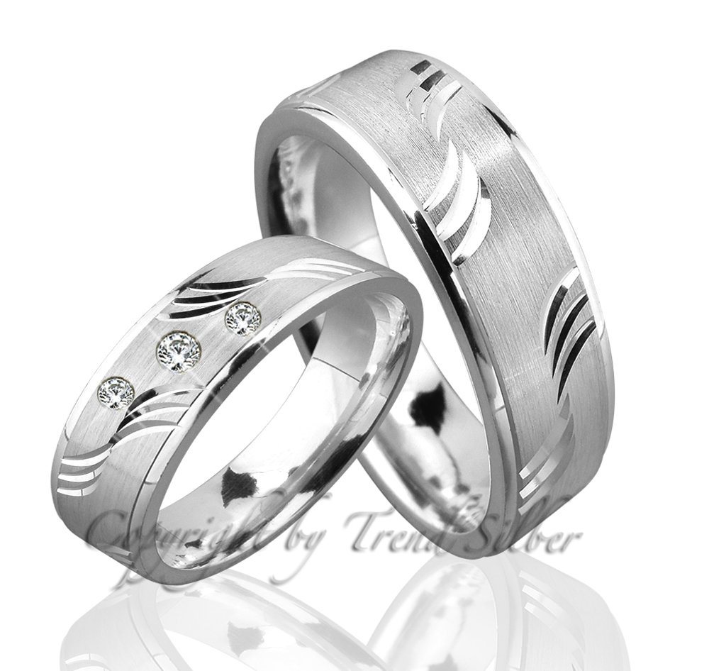 Trauringe123 Trauring Hochzeitsringe Verlobungsringe Trauringe Eheringe Partnerringe aus 925er Silber mit Stein, J94 von Trauringe123