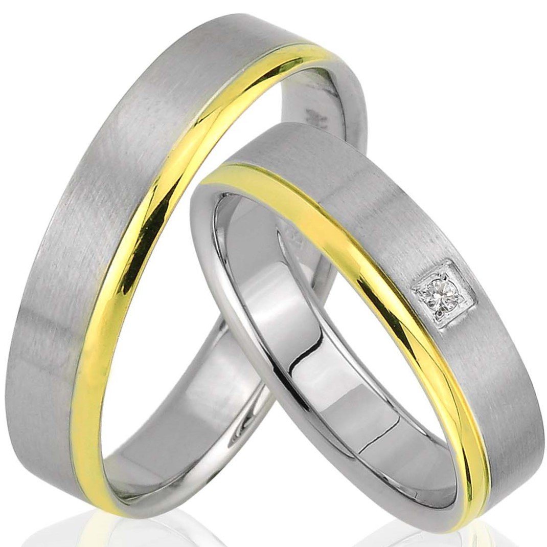 Trauringe123 Trauring Hochzeitsringe Verlobungsringe Trauringe Eheringe Partnerringe aus Edelstahl GOLD Platierte DR. mit Stein , JE53 von Trauringe123