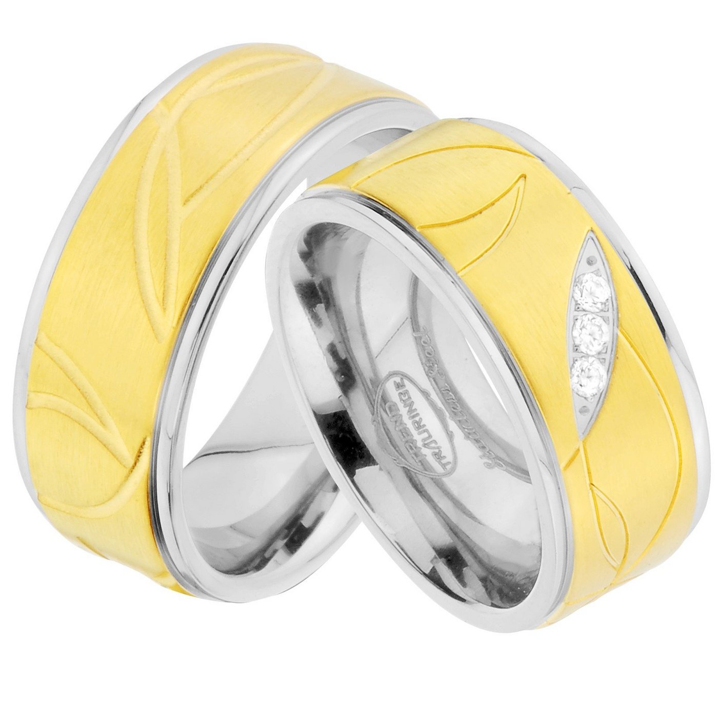 Trauringe123 Trauring Hochzeitsringe Verlobungsringe Trauringe Eheringe Partnerringe aus Edelstahl mit 3 Steine GOLD Platiert JE82 von Trauringe123