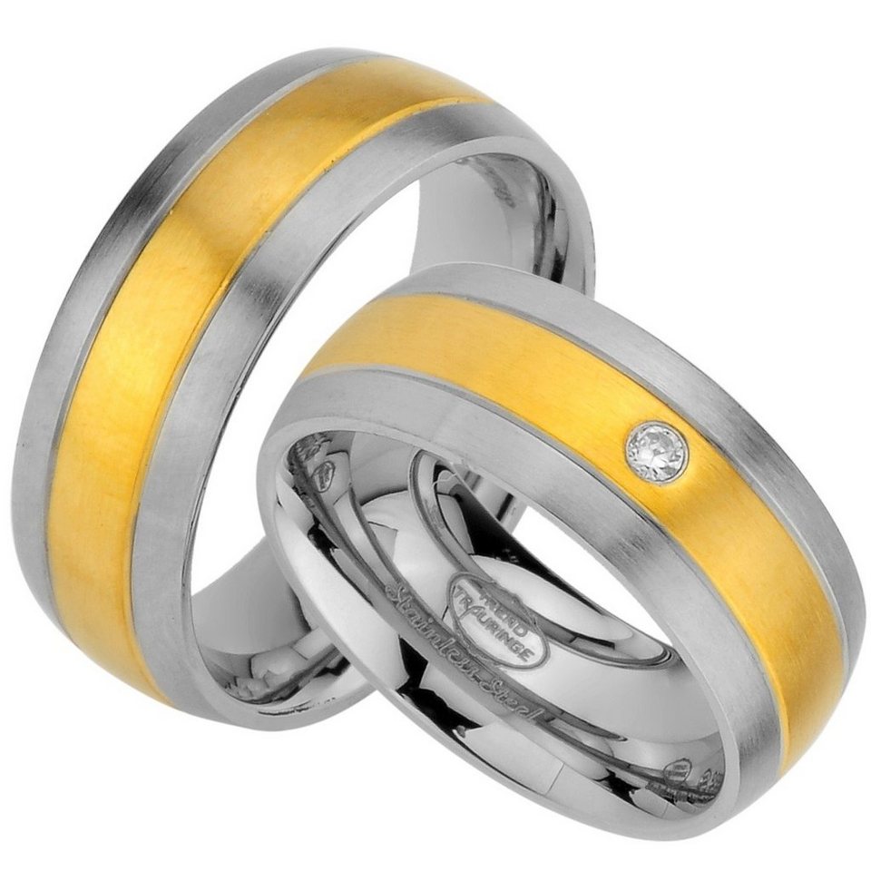 Trauringe123 Trauring Hochzeitsringe Verlobungsringe Trauringe Eheringe Partnerringe aus Edelstahl ohne und mit Stein, GOLD platiert JE56 von Trauringe123