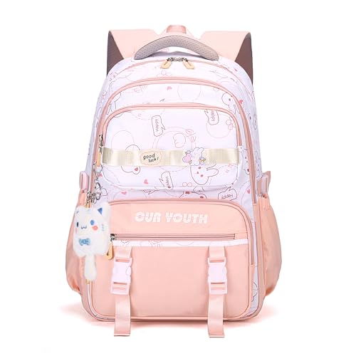 Travistar Schultaschen teenager mädchen Schulrucksack Jungen Schulranzen Rucksack Sporttasche Daypack für Schule Ranzen höhenverstellbar Viele Fächer Laptopfach Rosa Nylon(28L) von Travistar