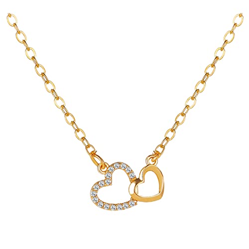 Namens Anhänger Kette Pfirsichkette Temperament Tag Halskette Anhänger Schlüsselbein Herz Valentinstag Doppeltes Geschenk Halsketten & Anhänger Halsketten Anhänger Damen (Gold-d, One Size) von Treadyouth