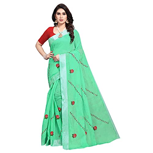 TreegoArt Fashion Bestickter Arbeits-Saree aus Baumwollmischung für Damen mit Blusenteil - (Leheriya Seagreen) von TreegoArt Fashion