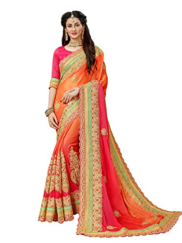 TreegoArt Fashion Damen-Chiffon-Hochzeits- und Partykleidung, bestickter Banarasi-Saree mit ungesticktem Blusenteil -(MN360) von TreegoArt Fashion