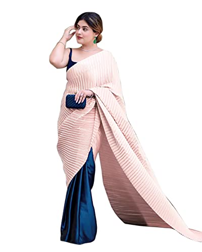 TreegoArt Fashion Damen Chinon Crushed Plissee Plain Designer Saree mit ungesticktem Blusenteil -(Rupali Peach) von TreegoArt Fashion