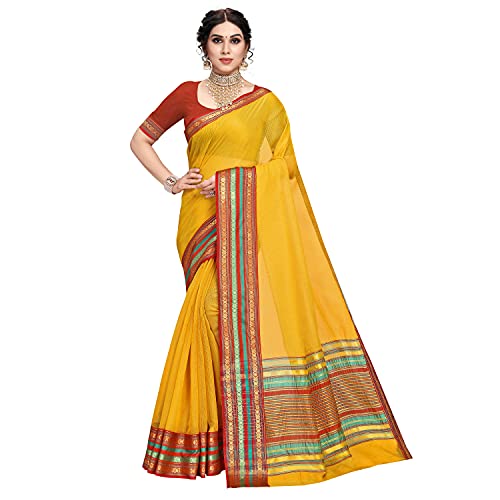 TreegoArt Fashion Damen Kota Doria Cotton Manipuri Indian Saree mit ungesticktem Blusenteil -(PANGHAT YELLOW) von TreegoArt Fashion