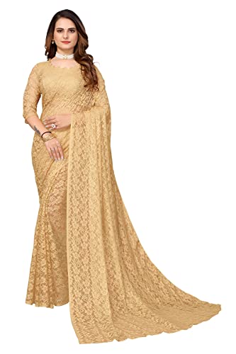 TreegoArt Fashion Damen-Partykleidung, florales Design, indische Saree-Perlen, Netz-Sari mit nicht genähtem Blusenstück -(ABIRA CHIKU) von TreegoArt Fashion