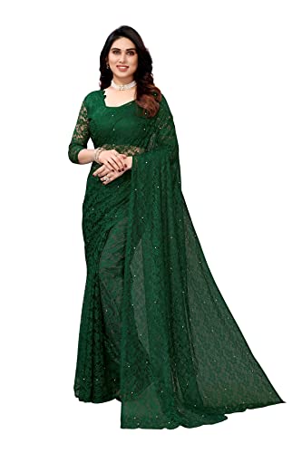 TreegoArt Fashion Damen-Partykleidung, florales Design, indische Saree-Perlen, Netz-Sari mit nicht genähtem Blusenstück -(ABIRA GREEN) von TreegoArt Fashion