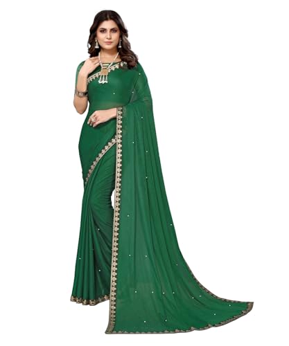 TreegoArt Fashion Damen-Saree aus Georgette-Seidengarn mit ungenähtem Blusenteil -(AARIYA GREEN) von TreegoArt Fashion