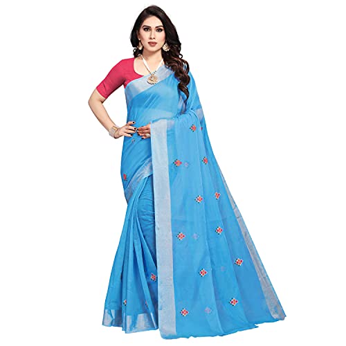 TreegoArt Fashion Damenmode Baumwollmischung Saree mit Blusenteil - (Bandhani Sky Blue) von TreegoArt Fashion