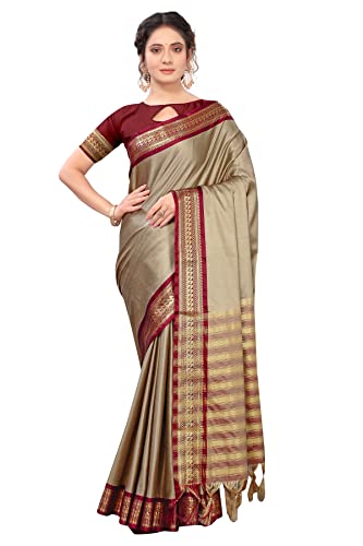 TreegoArt Fashion Ethnische Kleidung aus Baumwolle und Seide für Damen Banarasi Saree mit ungesticktem Blusenteil -(Mastani-Beige) von TreegoArt Fashion