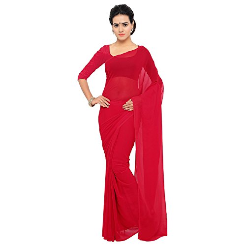 TreegoArt Fashion Frauen, s Georgette Plain Saree Mit Unstitched Bluse Stück (Plain Red_Red) von TreegoArt Fashion