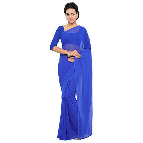 TreegoArt Fashion Frauen, s Georgette Plain Saree Mit Unstitched Bluse Stück (Plain Royal Blue_Royal Blue) von TreegoArt Fashion