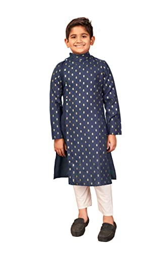 TreegoArt Modisches Kurta-Pyjama-Set aus Reiner Baumwolle für Kinder, Foliendruck, Butti und Tasche mit Knopf für Jungen (Squirrel501-Blue-34) von TreegoArt Fashion