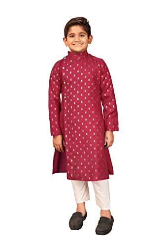 TreegoArt Modisches Kurta-Pyjama-Set aus Reiner Baumwolle für Kinder, Foliendruck, Butti und Tasche mit Knopf für Jungen (Squirrel502-Gajari-34) von TreegoArt Fashion