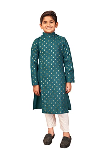 TreegoArt Modisches Kurta-Pyjama-Set aus Reiner Baumwolle für Kinder, Foliendruck, Butti und Tasche mit Knopf für Jungen (Squirrel504-Rama-36) von TreegoArt Fashion