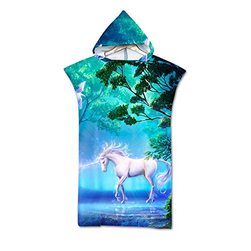 Treer Badeponcho Strand Poncho Strandtücher Handtuch Poncho mit Kapuze Einhorn Süßdruck Schnelltrockend Bade Bademantel Badetuch Duschtücher Für Umziehhilfe (75x110cm,Türkis) von Treer