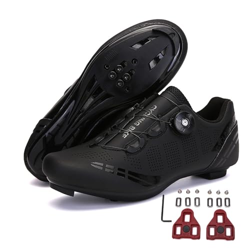 Treer Fahrradschuhe Herren Damen Rennradschuhe mit Cleats, SPD Schuhe Rennrad Schuhe Mountain Road Bikes Schuh Kompatibel Outdoor Radschuhe Fahrrad Indoor Spin 40 EU Schwarz von Treer