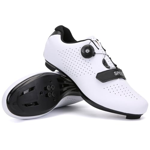 Treer Fahrradschuhe Herren Rennradschuhe, Damen SPD Schuhe Rennrad Schuhe Mountain Road Bikes Schuh Kompatibel Outdoor Radschuhe Fahrrad Indoor Spin 40 EU Weiß Schwarz von Treer