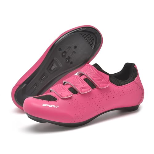 Treer Fahrradschuhe Herren Rennradschuhe Damen SPD Schuhe Rennrad Schuhe Mountain Road Bikes Schuh Kompatibel Outdoor Radschuhe Fahrrad Indoor Spin 42 EU Rosa Rosa von Treer