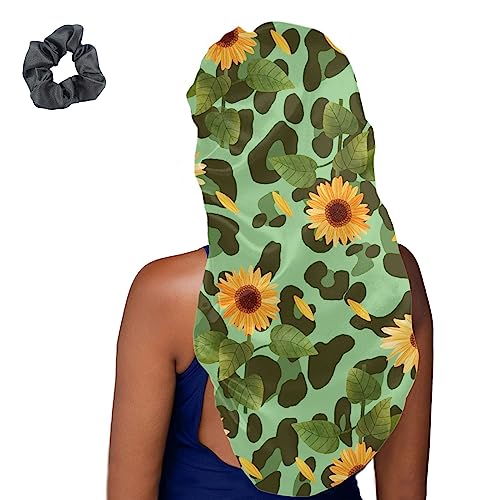 Treer Haarhaube für die Nacht Lange Haare, 3D Blumen Drucken Damen Mädchen Schlafkappe für Haare 2 Stück Haarhaube Lange Haare Bonnet Schlafmütze für Lockiges Haar Schutz (Leopard Drucken,Eine Größe) von Treer