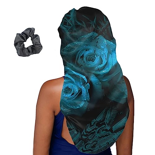 Treer Haarhaube für die Nacht Lange Haare, 3D Rosenblume Drucken Damen Mädchen Schlafkappe für Haare 2 Stück Haarhaube Lange Haare Bonnet Schlafmütze (Eine Größe,Rosenblume) von Treer