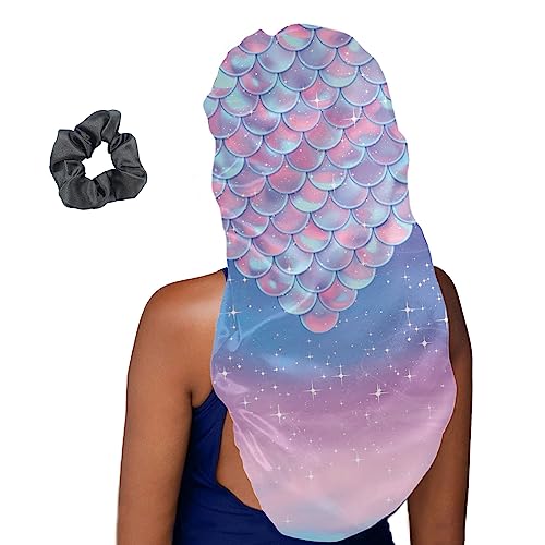 Treer Haarhaube für die Nacht Lange Haare, 3D Scale Muster Damen Mädchen Schlafkappe für Haare Haarhaube Lange Haare Bonnet Schlafmütze für Lockiges Haar Schutz (Blau,1 Stück) von Treer