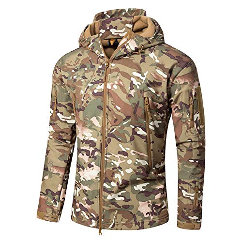 Treer Herren Regenjacke Wasserdicht Winddicht Atmungsaktiv Outdoor Softshell Herrenjacke Fleece Gefüttert Kapuzenmantel für Winter Sports Wandern Camping Windjacke (M,Tarnen) von Treer