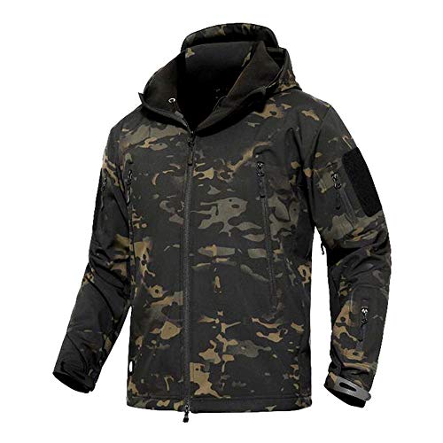 Treer Herren Regenjacke Wasserdicht Winddicht Atmungsaktiv Outdoor Softshell Herrenjacke Fleece Gefüttert Kapuzenmantel für Winter Sports Wandern Camping Windjacke (S,Militär) von Treer