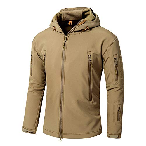 Treer Herren Regenjacke Wasserdicht Winddicht Atmungsaktiv Outdoor Softshell Herrenjacke Fleece Gefüttert Kapuzenmantel für Winter Sports Wandern Camping Windjacke (XL,Braun) von Treer