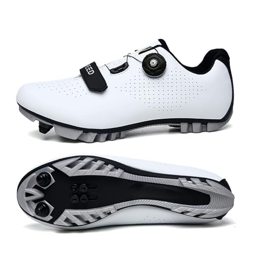 Treer Mountain Bikes Schuhe Fahrradschuhe Herren Damen, Rennradschuhe mit Cleats SPD Schuhe Rennrad Schuh Kompatibel Outdoor Radschuhe Fahrrad Indoor Spin 36 EU Weiß von Treer