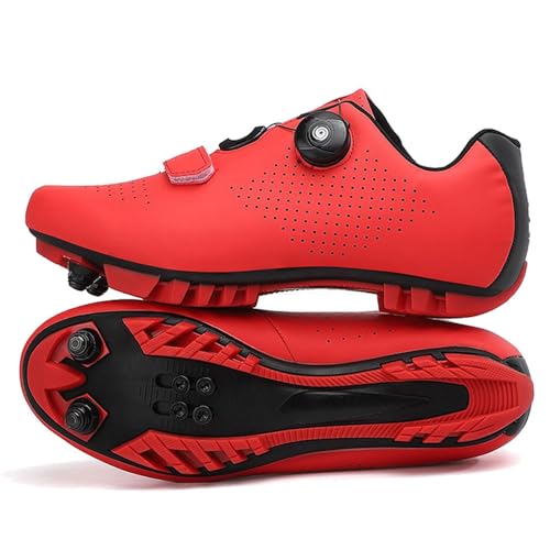 Treer Mountain Bikes Schuhe Fahrradschuhe Herren Damen, Rennradschuhe mit Cleats SPD Schuhe Rennrad Schuh Kompatibel Outdoor Radschuhe Fahrrad Indoor Spin 39 EU Mohnrot von Treer