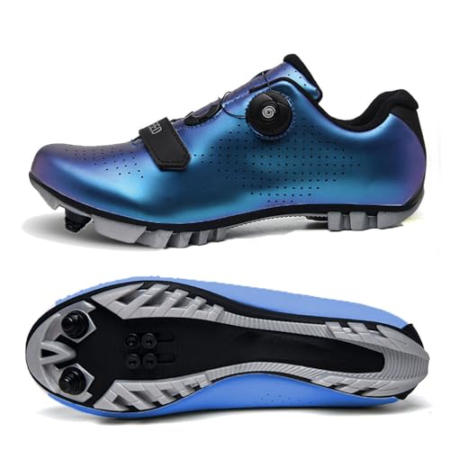 Treer Mountain Bikes Schuhe Fahrradschuhe Herren Damen, Rennradschuhe mit Cleats SPD Schuhe Rennrad Schuh Kompatibel Outdoor Radschuhe Fahrrad Indoor Spin 40 EU Aurora Blau von Treer